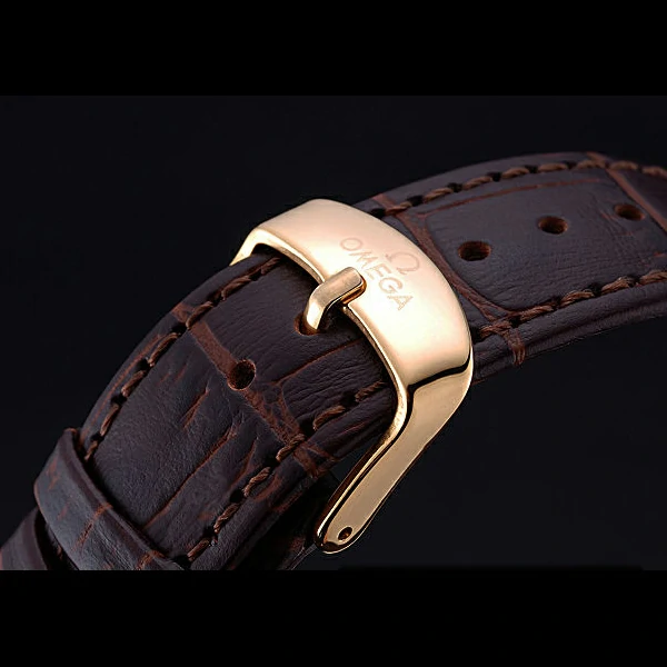 Omega DeVille Prestige Silver Dial Gold Case Brown Leather Bracelet new60483