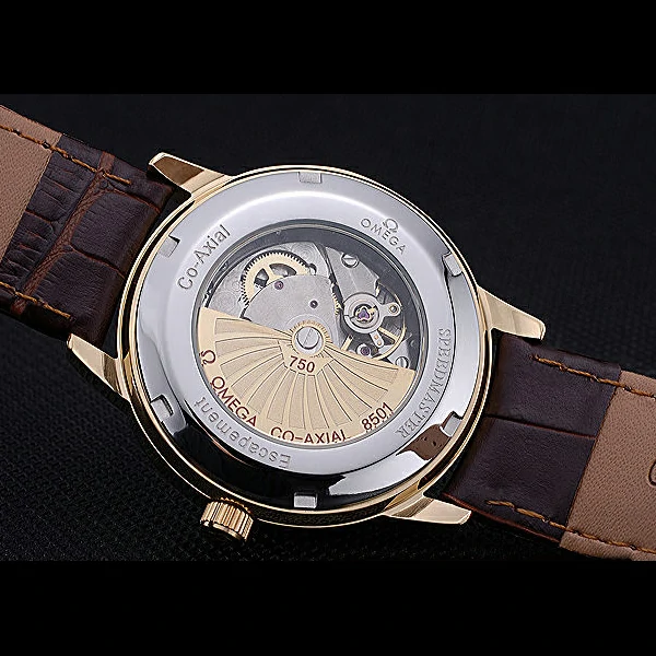 Omega DeVille Prestige Silver Dial Gold Case Brown Leather Bracelet new60483