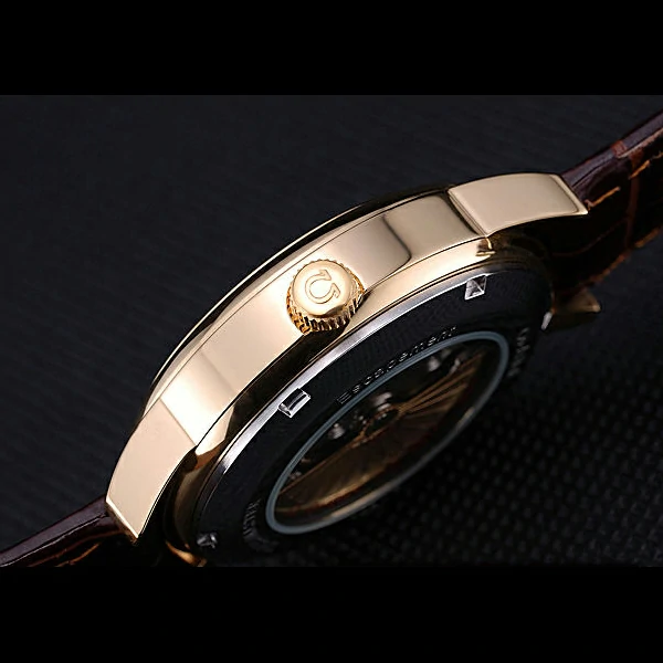 Omega DeVille Prestige Silver Dial Gold Case Diamonds Numerals Brown Leather Bracelet new60481