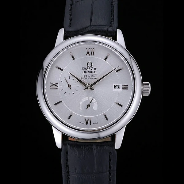 Omega DeVille Prestige Silver Dial Stainless Steel Case Black Leather Bracelet new60480