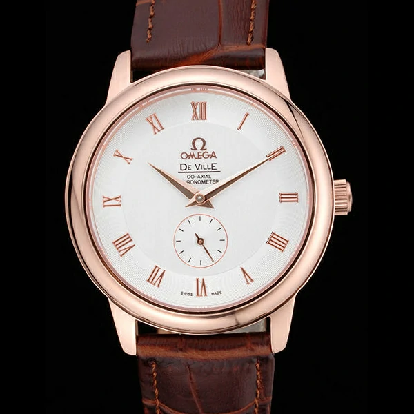 Omega DeVille Prestige Small Seconds White Dial Gold Case Brown Leather Bracelet new60491