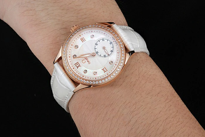 Omega DeVille Prestige White Dial Gold Diamond Case White Leather Bracelet new125129