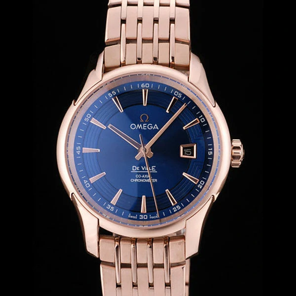 Omega DeVille Rose Gold Bezel Blue Dial new58969