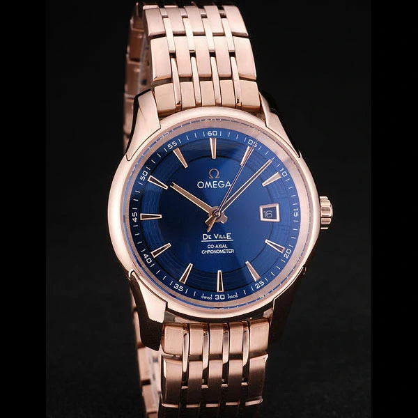 Omega DeVille Rose Gold Bezel Blue Dial new58969
