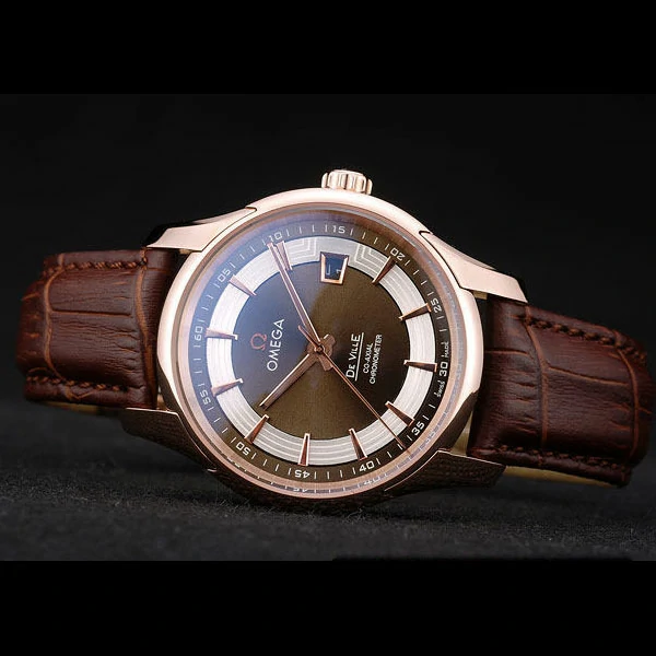 Omega DeVille Rose Gold Bezel Brown Leather Strap new58979