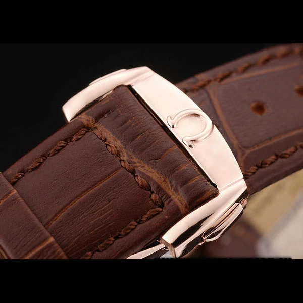 Omega DeVille Rose Gold Bezel Brown Leather Strap new58980