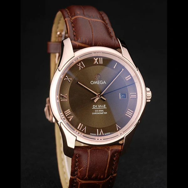 Omega DeVille Rose Gold Bezel Roman Numbers Brown Dial new58986