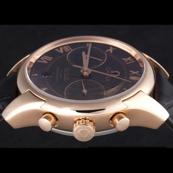 Omega DeVille Rose Gold Bezel with Black Dial and Black Leather Strap new59659