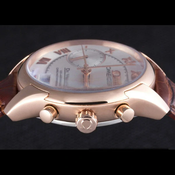 Omega DeVille Rose Gold Bezel with White Dial and Brown Leather Strap new59660