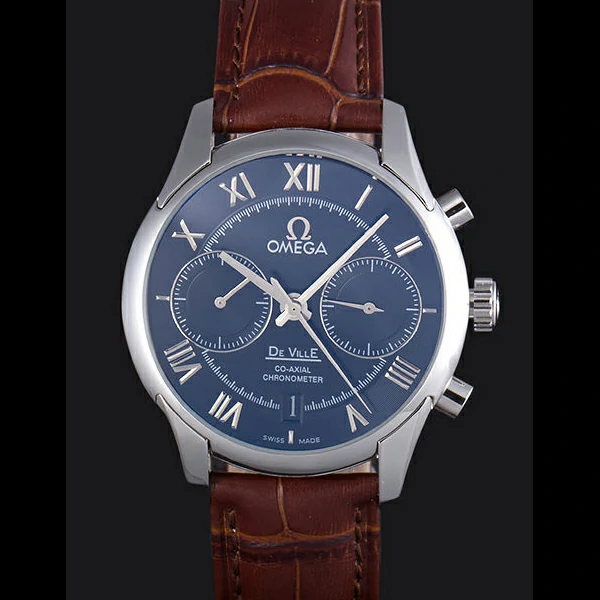 Omega DeVille Silver Bezel with Blue Dial and Brown Leather Strap new59657