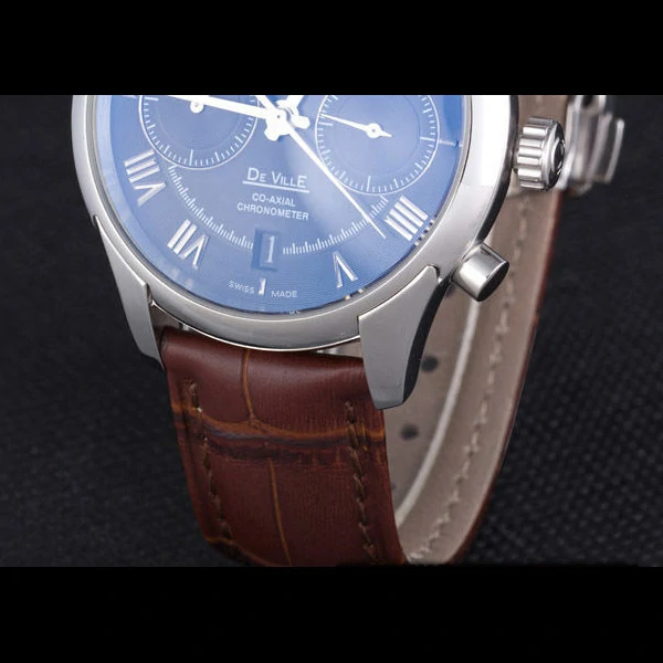 Omega DeVille Silver Bezel with Blue Dial and Brown Leather Strap new59657