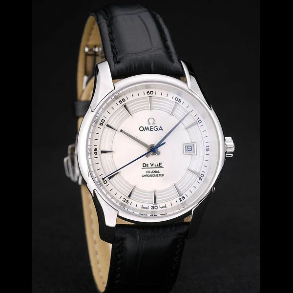 Omega DeVille Stainless Steel Bezel Black Leather Strap new58983