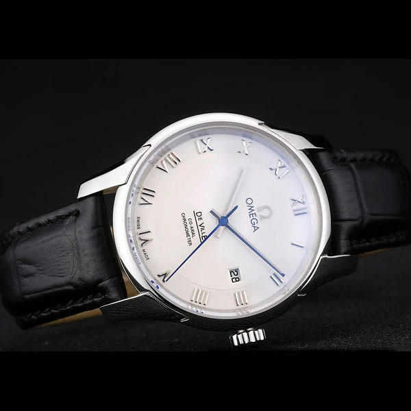 Omega DeVille Stainless Steel Bezel Black Leather Strap new58985