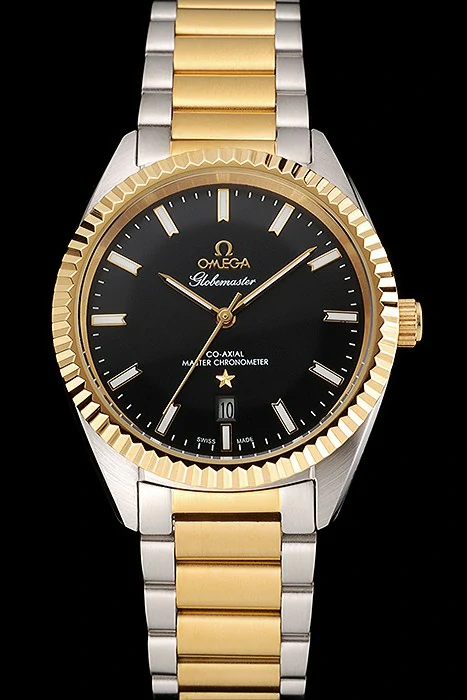 Omega Globemaster Black Dial Stainless Steel Case Gold Bezel Two Tone Bracelet new122452