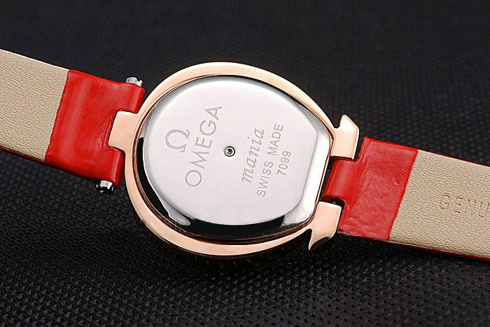 Omega Ladies Watch Pink Dial Gold Case With Diamonds Red Leather Strap new120774