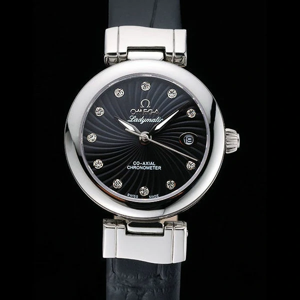Omega Ladymatic Black Dial Black Leather Bracelet new60351