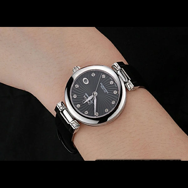 Omega Ladymatic Black Dial Black Leather Bracelet new60351