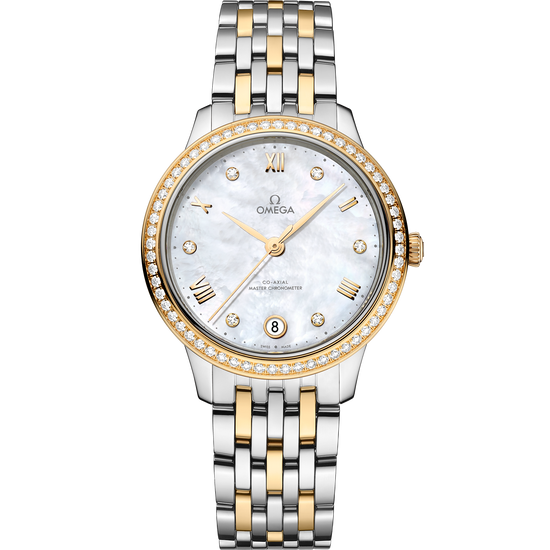 Omega Replica Watch De Ville Prestige, Stainless Steel, 18k Yellow Gold and Diamond-set, 34 mm, 434.25.34.20.55.002
