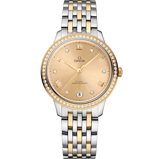 Omega Replica Watch De Ville Prestige, Stainless Steel, 18k Yellow Gold and Diamond-set, 34 mm, 434.25.34.20.58.001