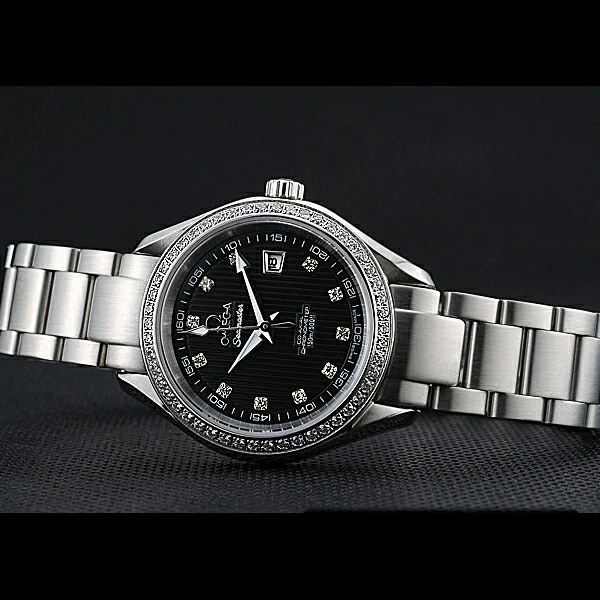 Omega Seamaster Aqua Terra Black Dial Diamond Case Stainless Steel Bracelet new60342