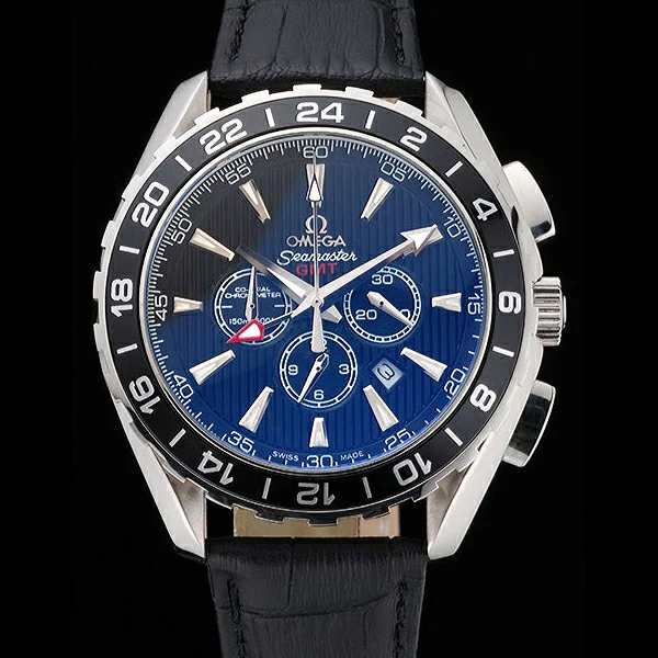 Omega Seamaster Aqua Terra Chrono GMT Blue Dial Black Leather Bracelet new60424