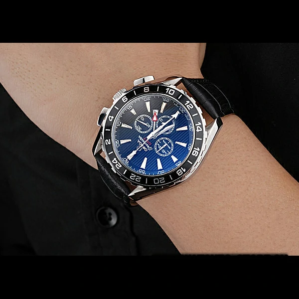 Omega Seamaster Aqua Terra Chrono GMT Blue Dial Black Leather Bracelet new60424