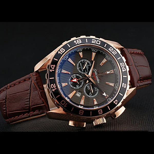 Omega Seamaster Aqua Terra Chrono GMT Teak Grey Dial Brown Leather Bracelet new60425