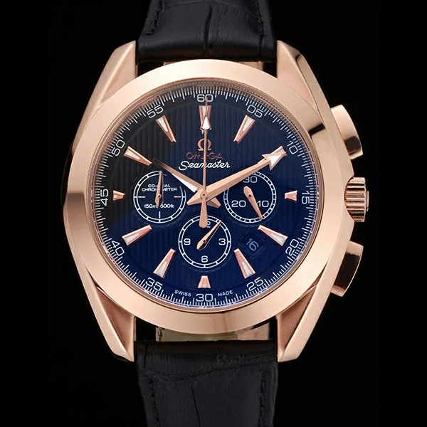 Omega Seamaster Aqua Terra Chronograph Black Dial Gold Case Black Leather Bracelet new60421