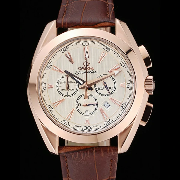 Omega Seamaster Aqua Terra Chronograph Ivory Dial Gold Case Brown Leather Bracelet new60419
