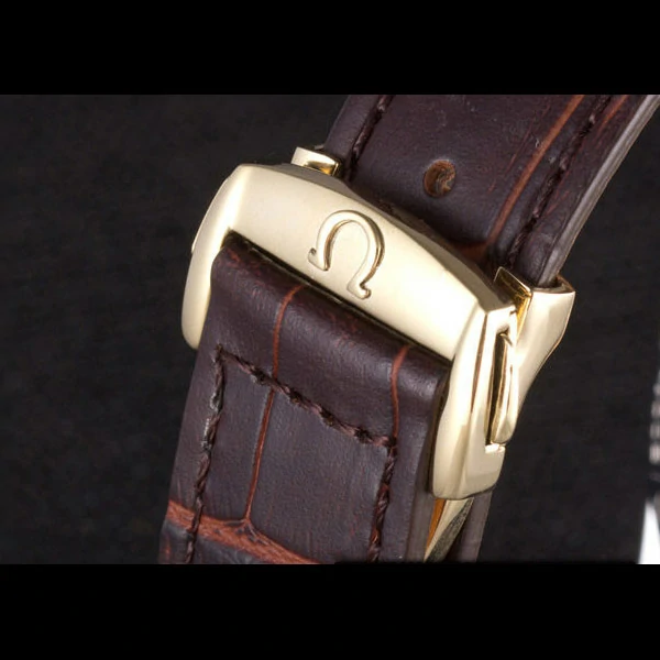 Omega Seamaster Gold Bezel with White Dial and Brown Leather Band new59665