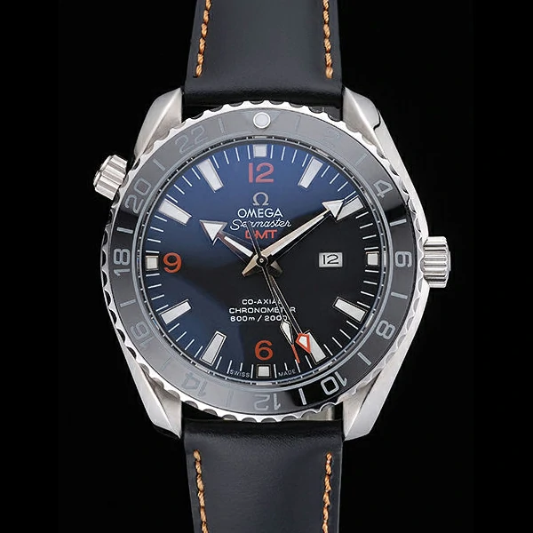 Omega Seamaster Planet Ocean GMT Black Dial Black Leather Band new60288