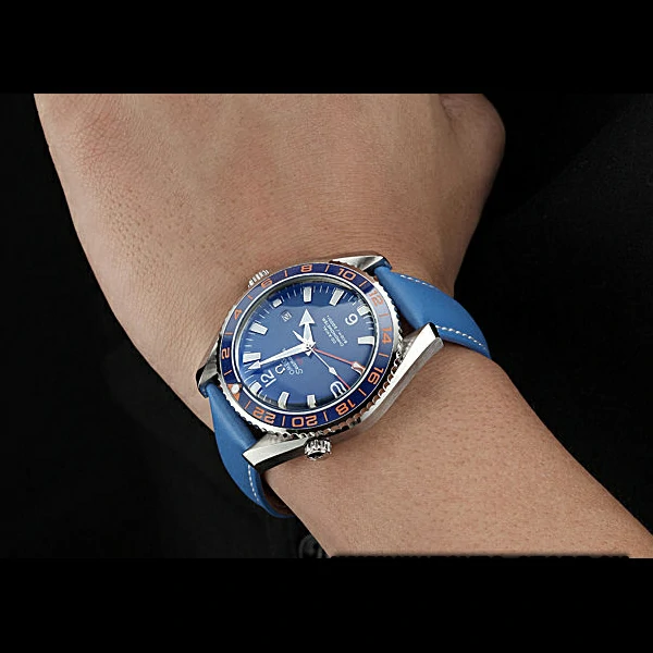 Omega Seamaster Planet Ocean GMT Blue Dial Blue Leather Band new60289