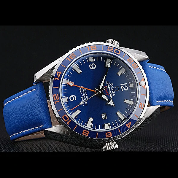 Omega Seamaster Planet Ocean GMT Blue Dial Blue Leather Band new60289