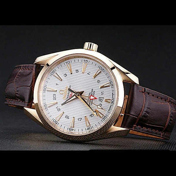 Omega Seamaster Planet Ocean GMT White Dial Gold Case Brown Leather Band new60294