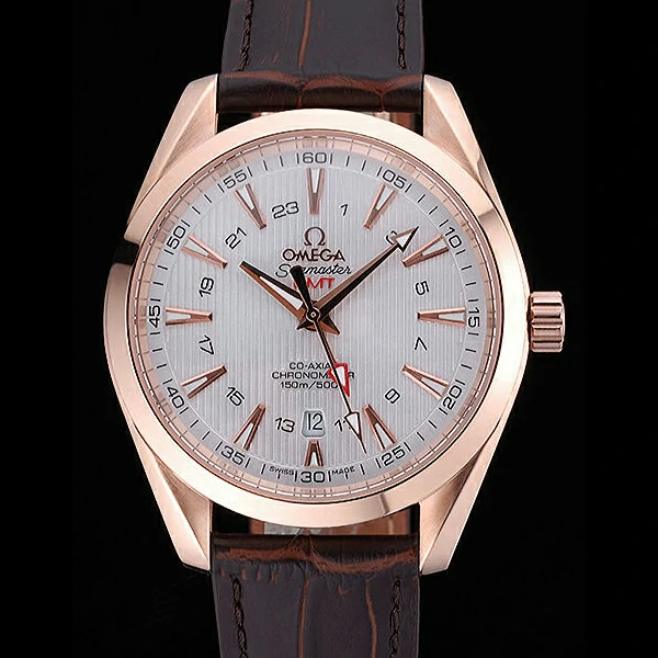 Omega Seamaster Planet Ocean GMT White Dial Rose Gold Case Brown Leather Band new60295