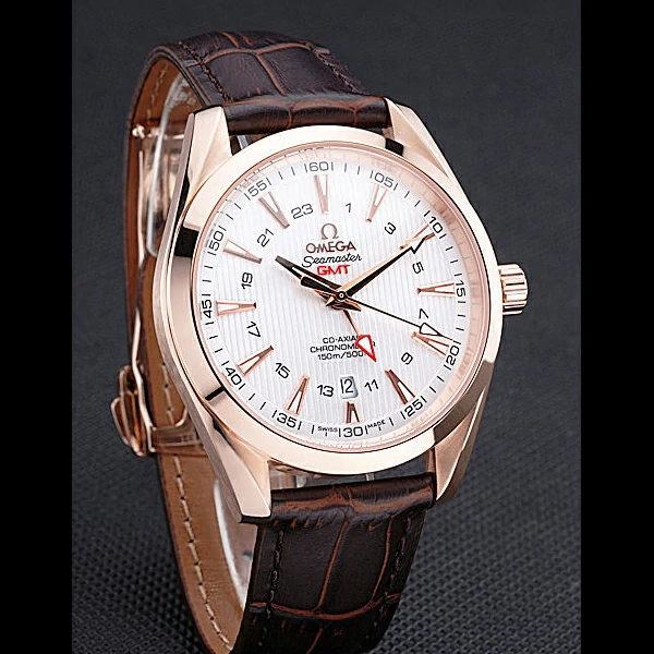 Omega Seamaster Planet Ocean GMT White Dial Rose Gold Case Brown Leather Band new60295
