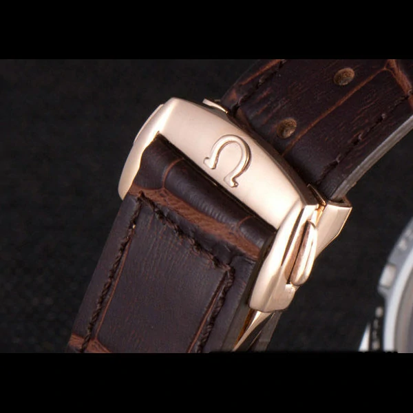 Omega Seamaster Rose Gold Bezel with White Dial and Brown Leather Band new59666