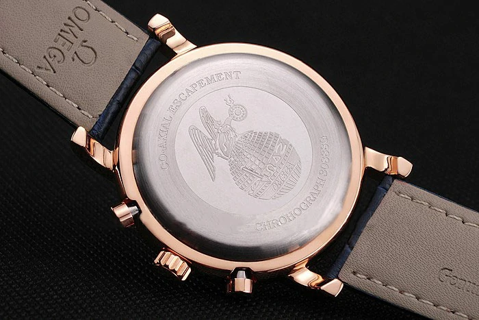Omega Seamaster Vintage Chronograph White Dial Rose Gold Case Blue Leather Strap new122611