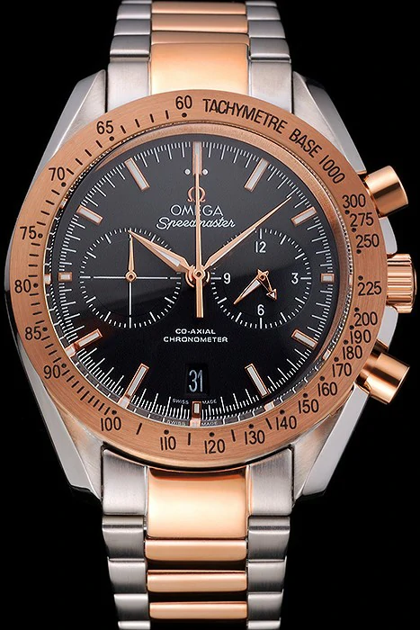 Omega Speedmaster Black Dial Gold Bezel Stainless Steel Case Two Tone Bracelet new120790