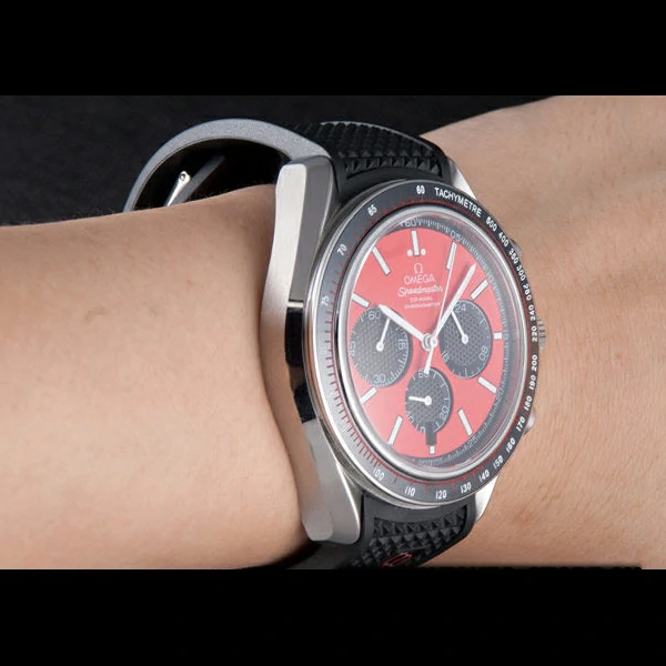 Omega Speedmaster Black Rubber Bracelet Red Dial new59419