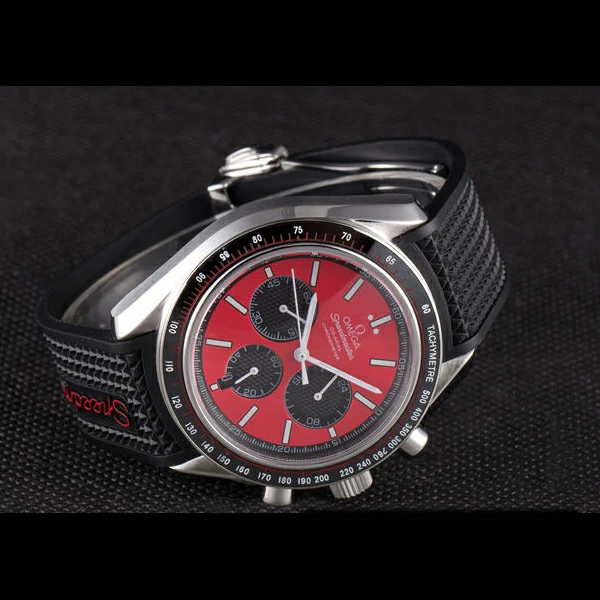 Omega Speedmaster Black Rubber Bracelet Red Dial new59419