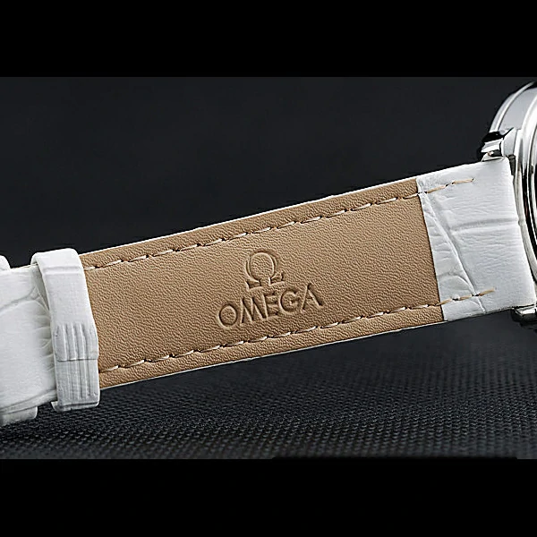 Omega Speedmaster Chronograph White Dial Diamond Case White Leather Bracelet new60347