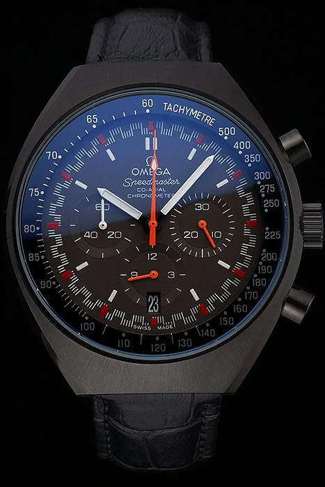 Omega Speedmaster Mark II Black And Red Dial Black Case Black Leather Strap new120797