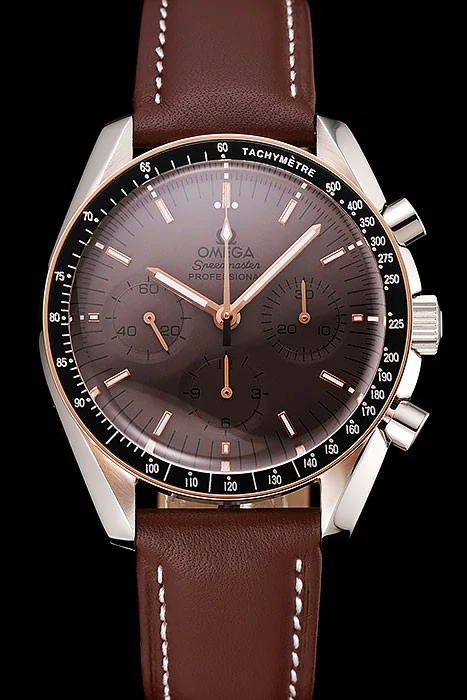 Omega Speedmaster Professional Brown Dial Gold Accents Brown Leather Bracelet new124554