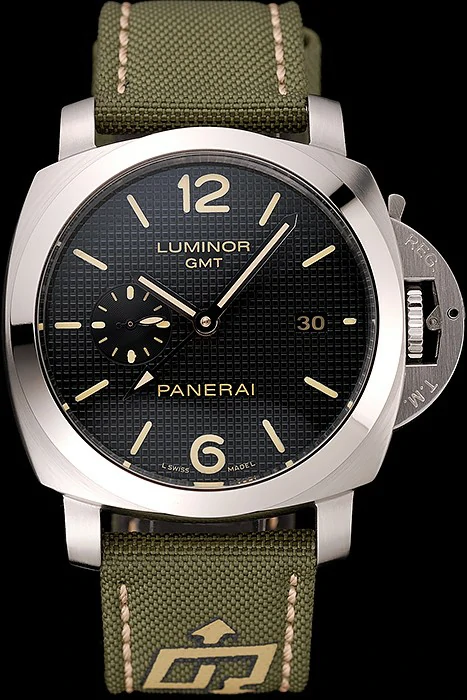 Panerai Luminor 1950 3 Days GMT Silver Case Black Dial Green Bracelet new124470