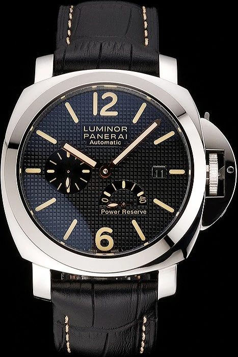 Panerai Luminor Automatic Power Reserve Black Embossed Dial Stainless Steel Case Black Leather Strap new122723
