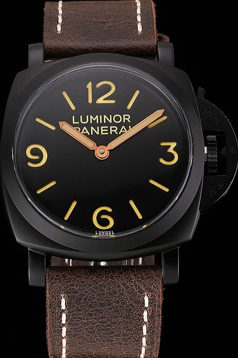 Panerai Luminor Black Dial Black PVD Case Brown Leather Strap new123960