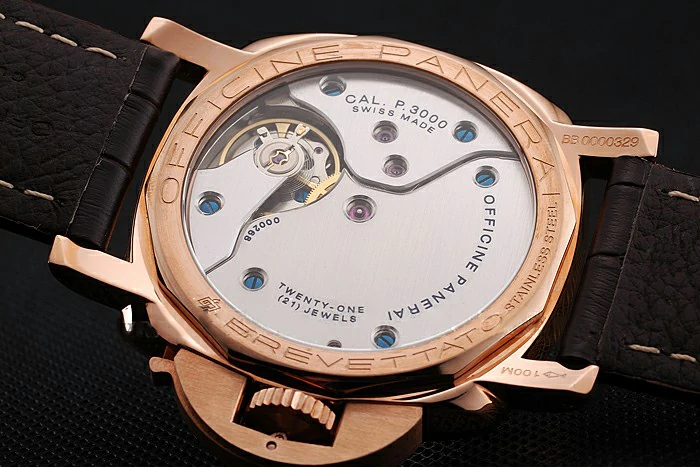 Panerai Luminor Black Dial Rose Gold Case Brown Leather Strap new123947
