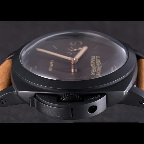 Panerai Luminor Black Ionized Stainless Steel Case Black Dial Brown Suede Leather Strap new58173