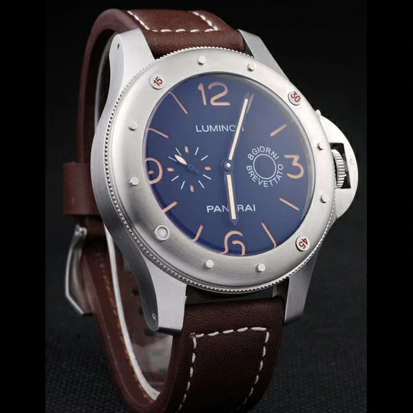Panerai Luminor Brushed Stainless Steel Case Blue Dial Dark Brown Leather Strap new58213